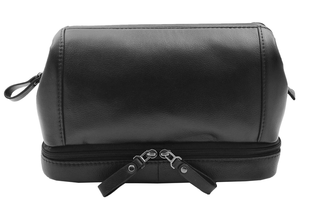 DR347 Real Leather Toiletry Wash Bag Travel Pouch Black 6