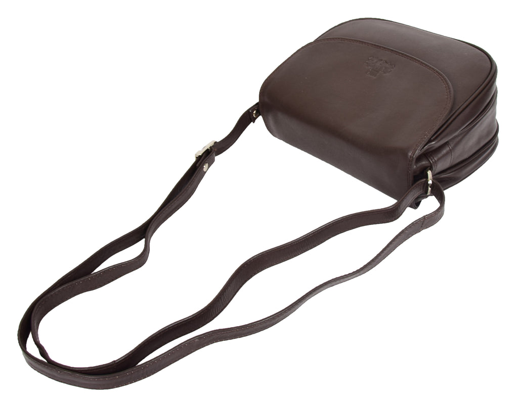 DR459 Women's Leather Cross Body Flap over Bag Brown 5