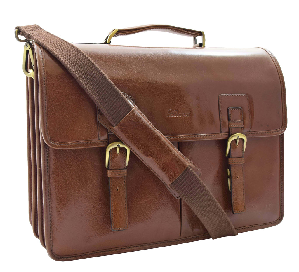 DR296 Men's Leather Briefcase Cross Body Bag Chestnut 6