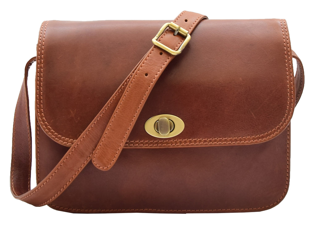 DR356 Women's Crossbody Bag Real Leather Messenger Chestnut 6