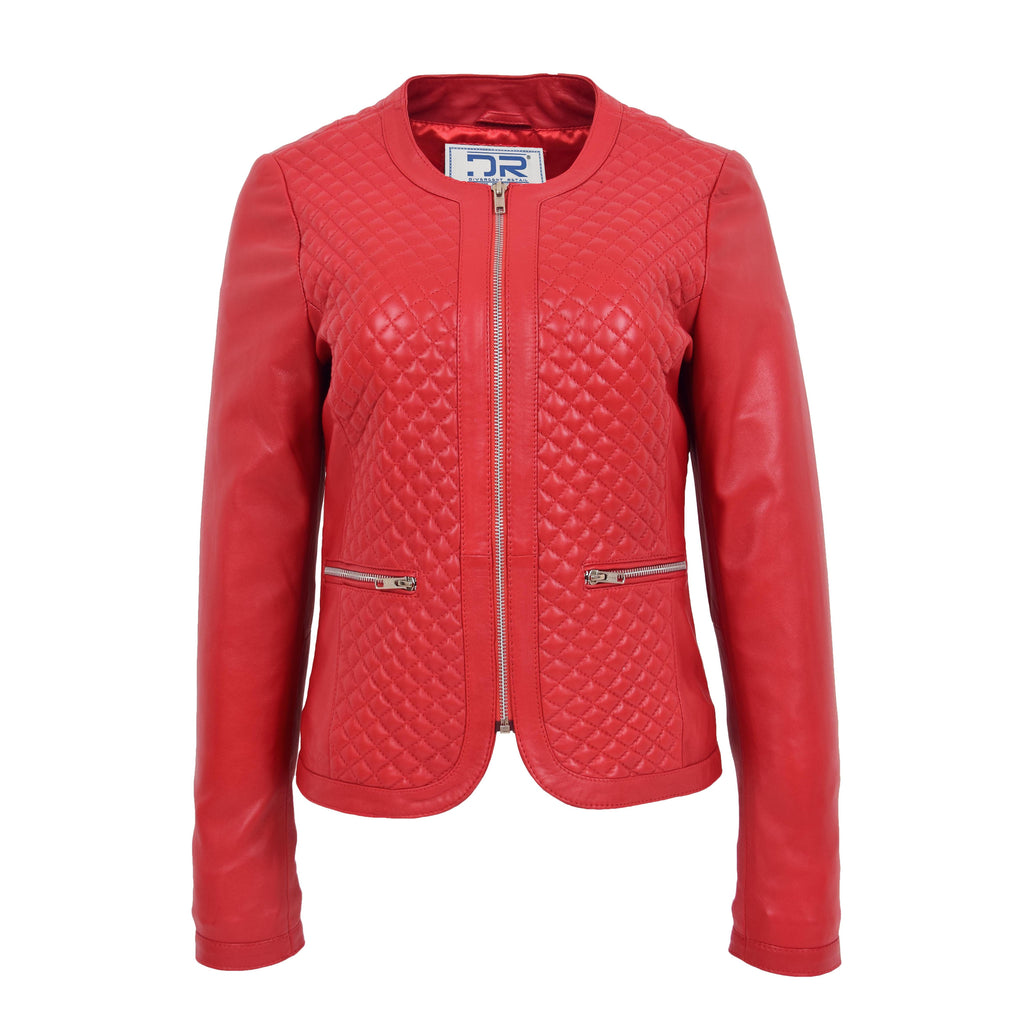 DR209 Smart Quilted Biker Style Jacket Red 1