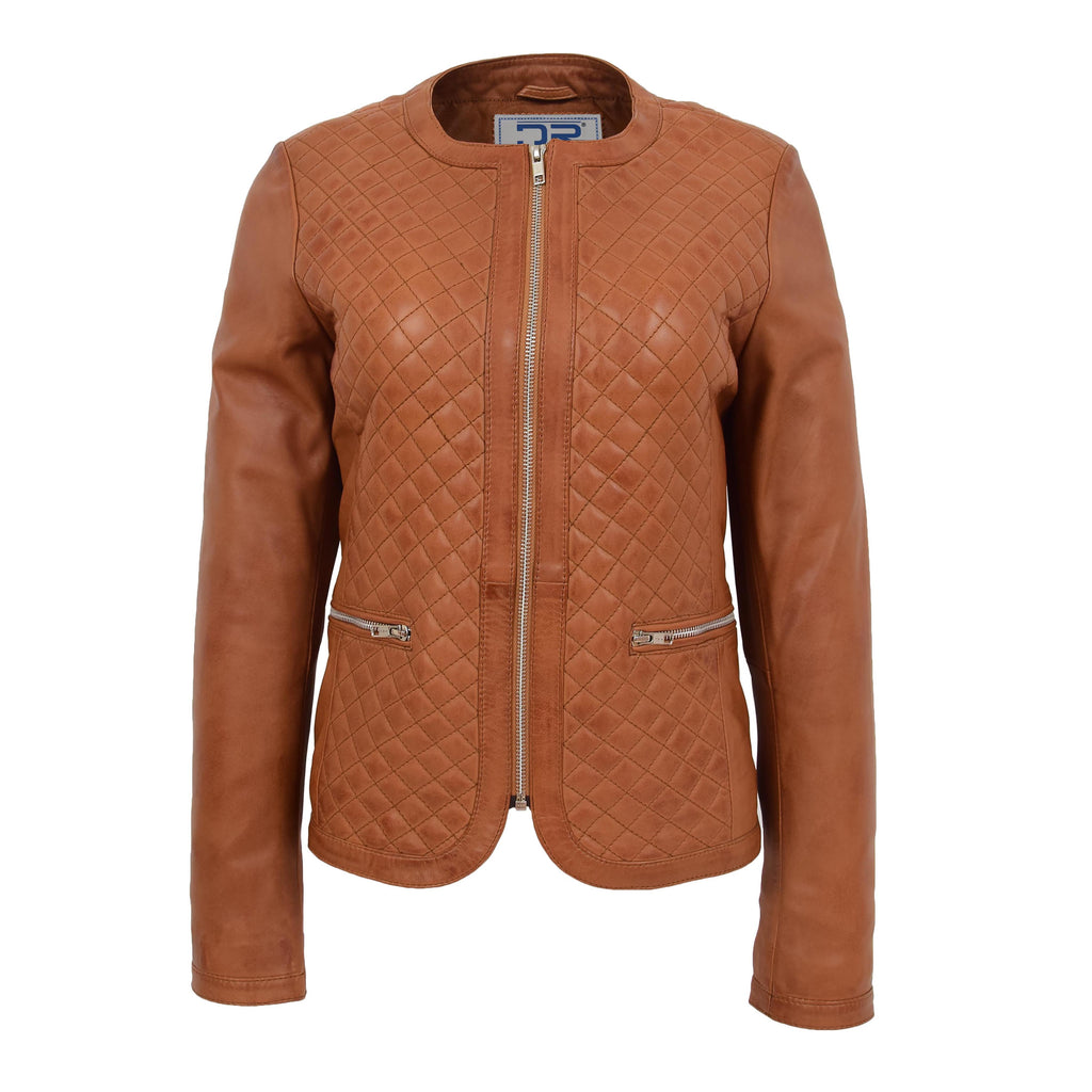 DR209 Smart Quilted Biker Style Jacket Tan 1