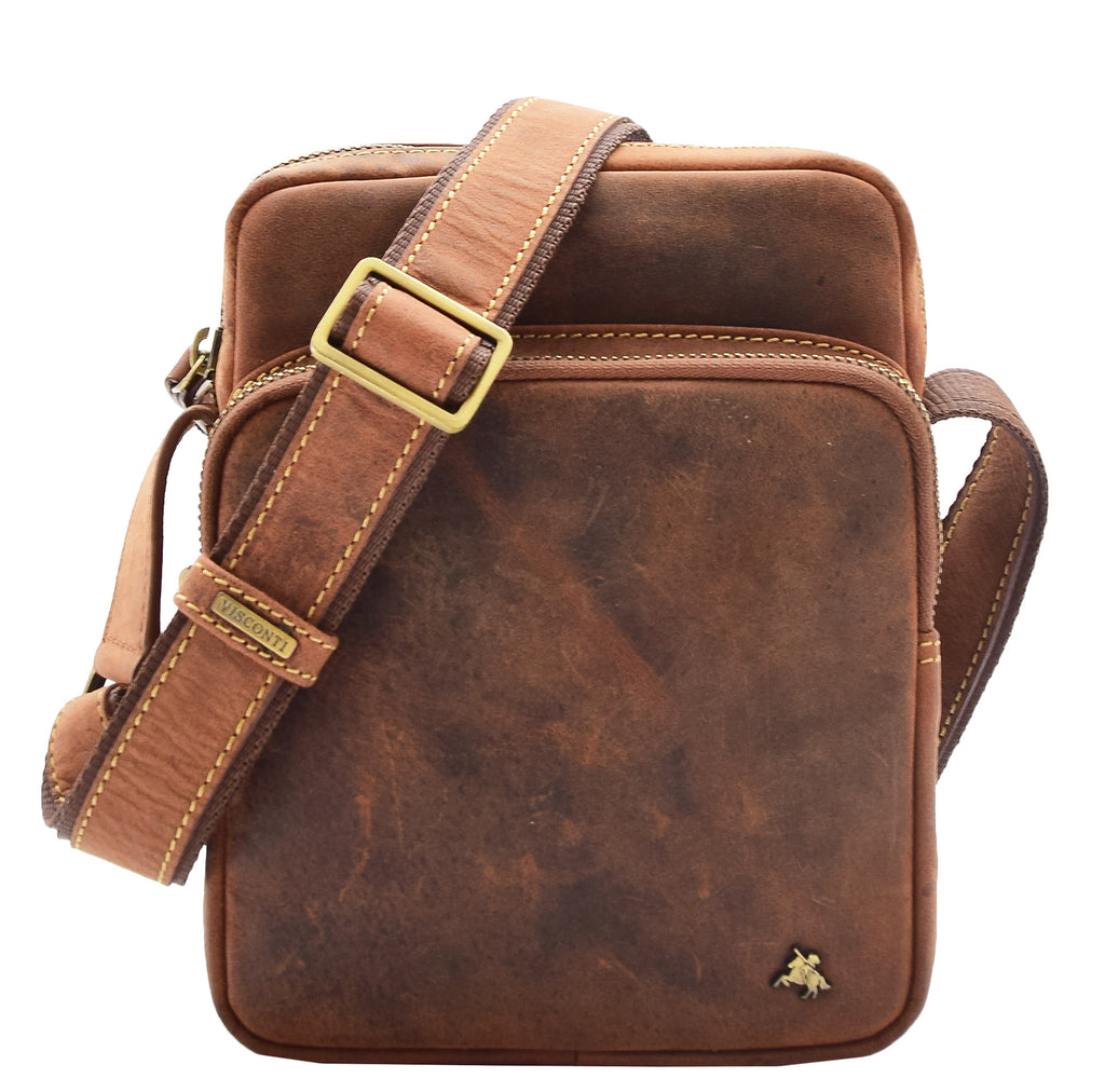 DR387 Men's Smart Crossbody Bag Genuine Leather Multi Pockets Tan 8