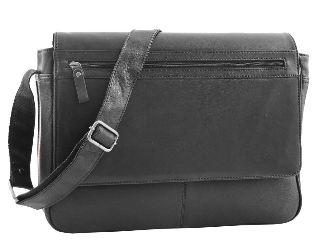 DR339 Men's Leather Flap Over Messenger Bag Black 2