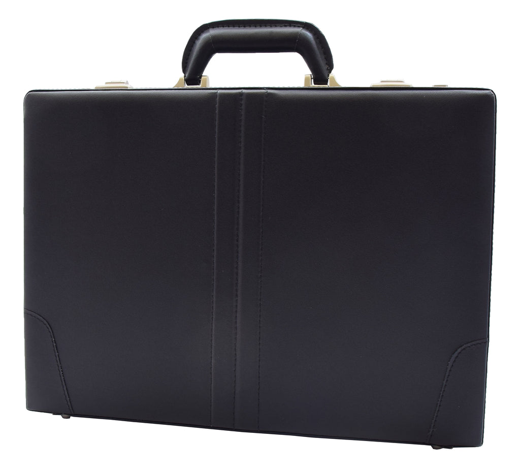 DR483 Faux Leather Briefcase Classic Traditional Attache Black 6
