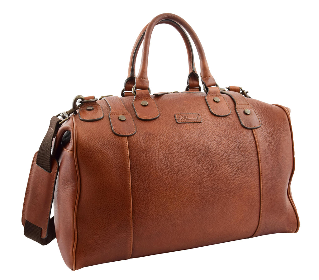 DR291 Italian Leather Travel Bag Holdall Stylish Chestnut 8