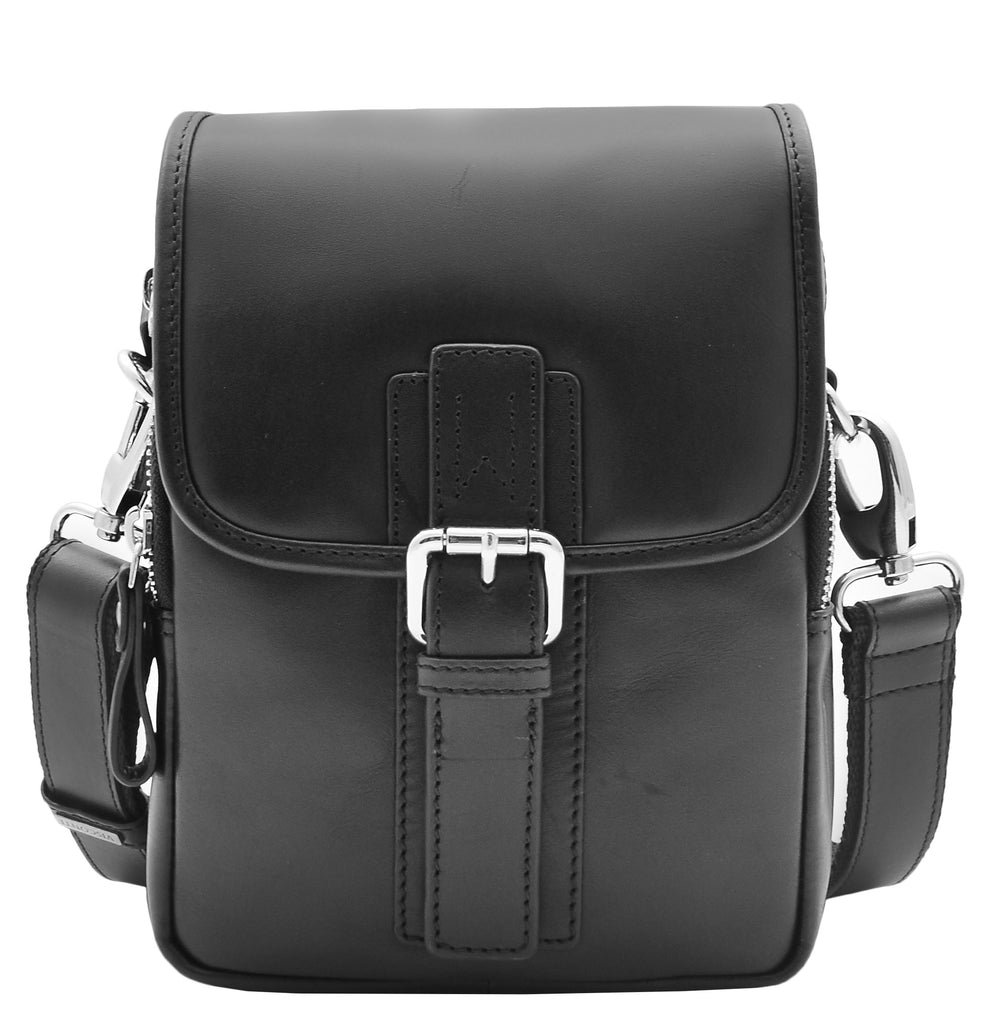 DR386 Men's Smart Crossbody Bag Genuine Leather Messenger Black 5