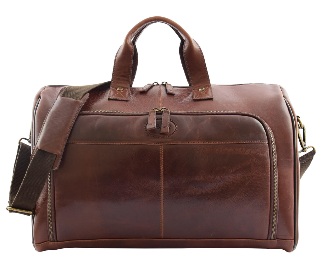 DR292 Genuine Leather Travel Holdall Overnight Bag Brown 9