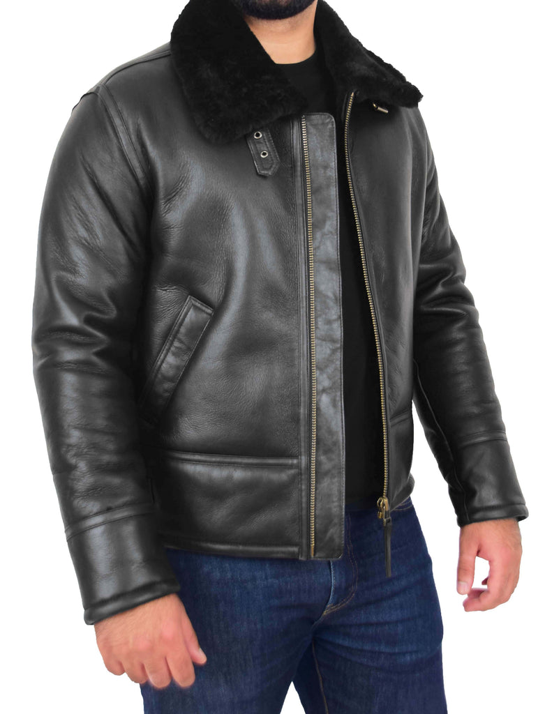 DR168 Men's Top Gun Style Sheepskin Jacket Black 6