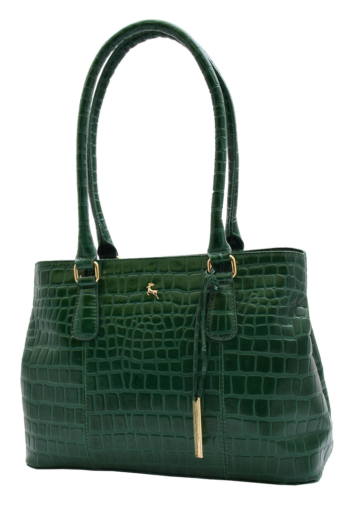 DR299 Women's Hobo Shoulder Leather Bag Beautiful Croc Pint Green 7