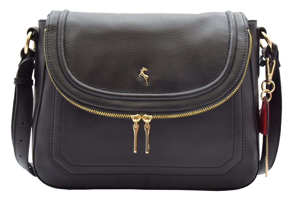 DR306 Women's Genuine Leather Crossbody Bag Black 6