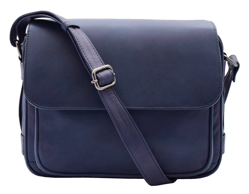 DR353 Women's Leather Cross Body Bag Casual Flap over Organiser Navy 7