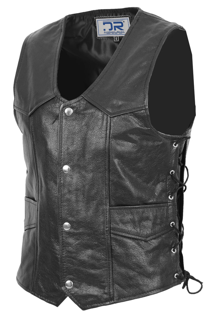 DR165 Men's Vintage Cowboy Leather Waistcoat Black 8