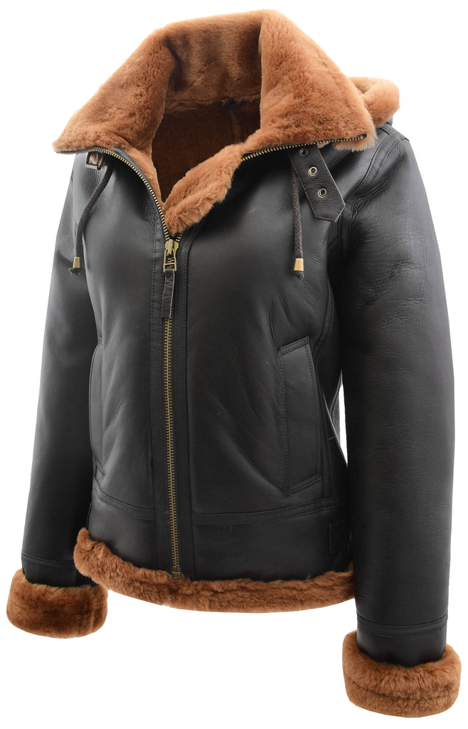 DR248 Women's Real Sheepskin Winter Warm Jacket Ginger 8