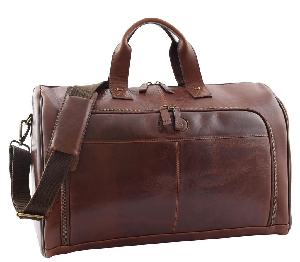 DR292 Genuine Leather Travel Holdall Overnight Bag Brown 2