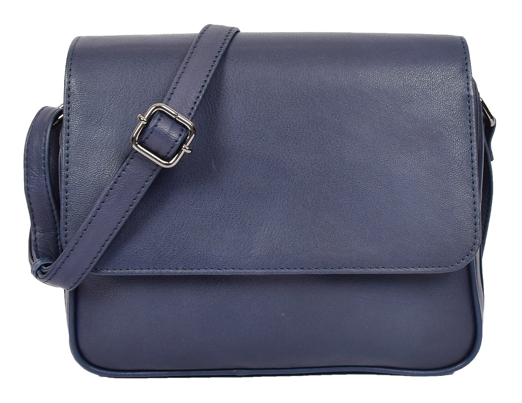 DR350 Women's Leather Cross Body Bag Casual Flap over Organiser Navy 3
