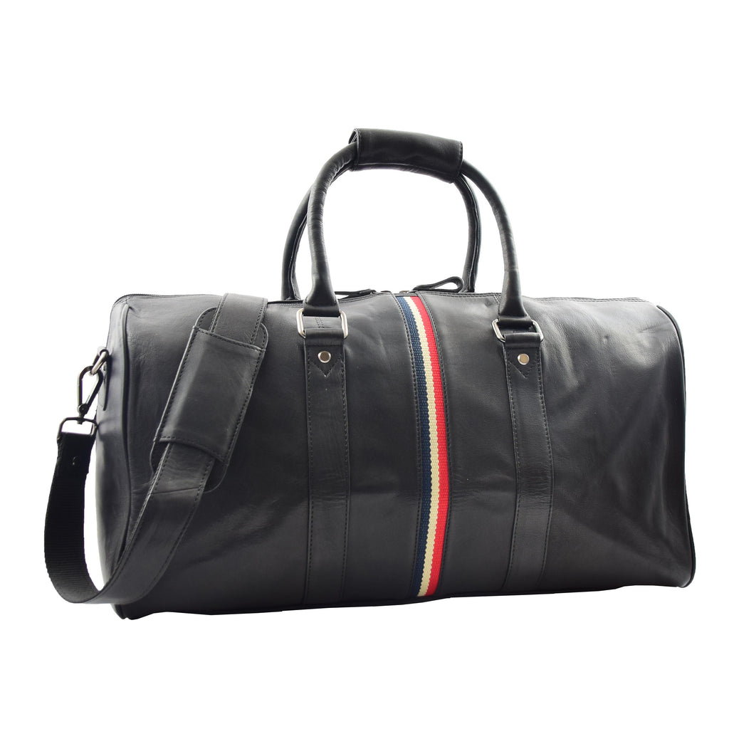 DR349 Real Leather Holdall Overnight Bag Black 1