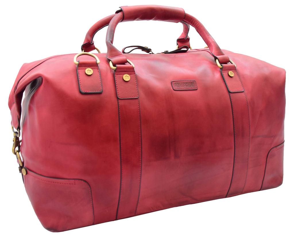 DR324 Genuine Leather Holdall Travel Weekend Duffle Bag Bordo 9