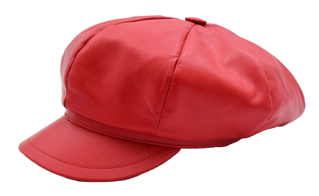 DR399 Women's Real Leather Peaked Cap Ballon Red 7