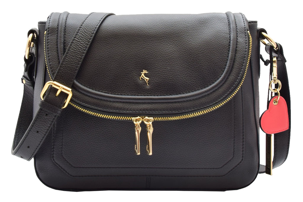 DR306 Women's Genuine Leather Crossbody Bag Black 7