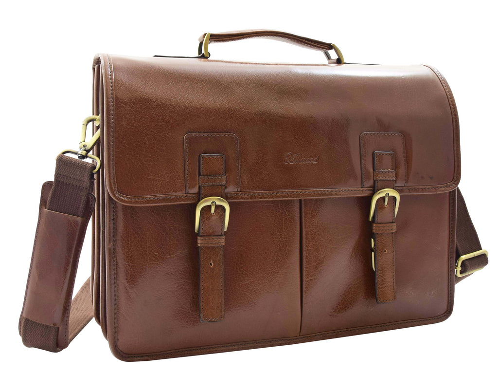 DR296 Men's Leather Briefcase Cross Body Bag Chestnut 7