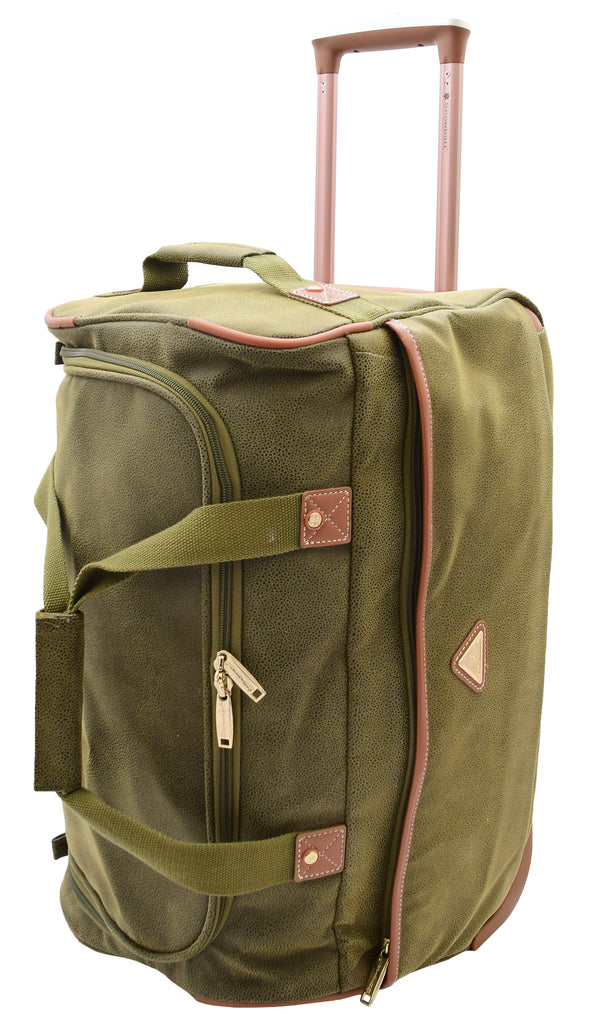DR484 Faux Leather Mid Size Wheeled Holdall Green 8