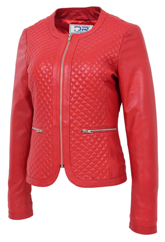 DR209 Smart Quilted Biker Style Jacket Red 3