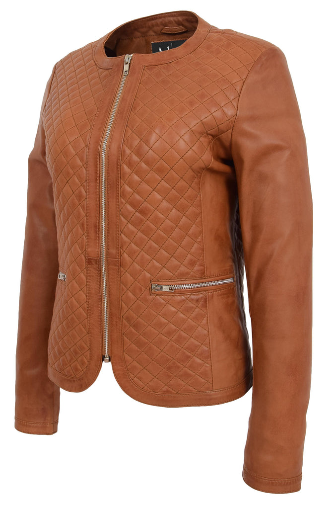 DR209 Smart Quilted Biker Style Jacket Tan 2