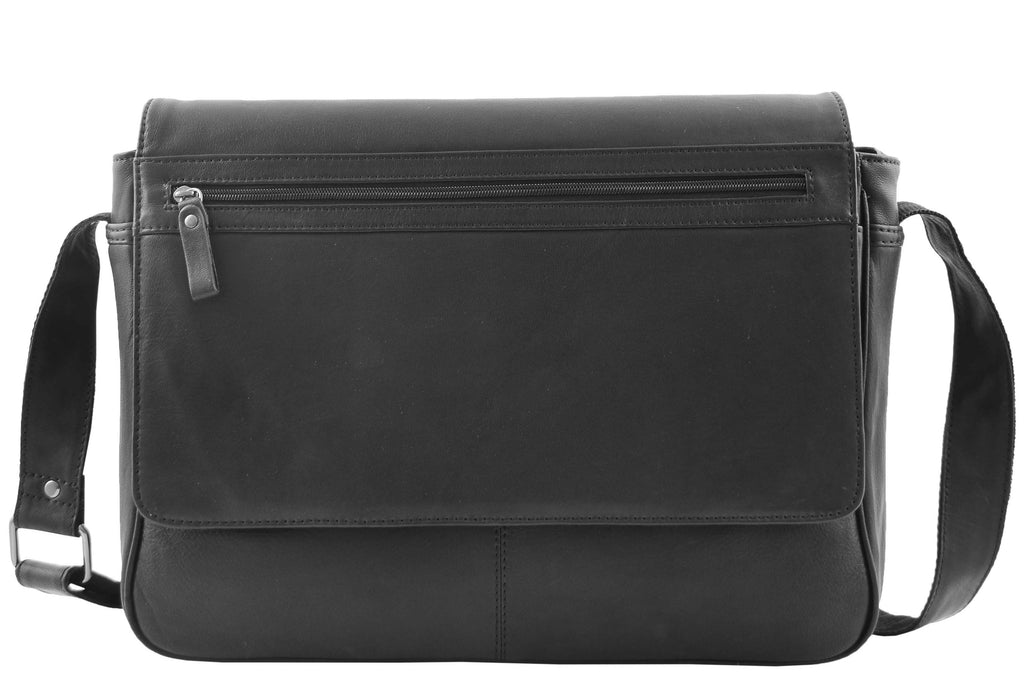 DR339 Men's Leather Flap Over Messenger Bag Black 6