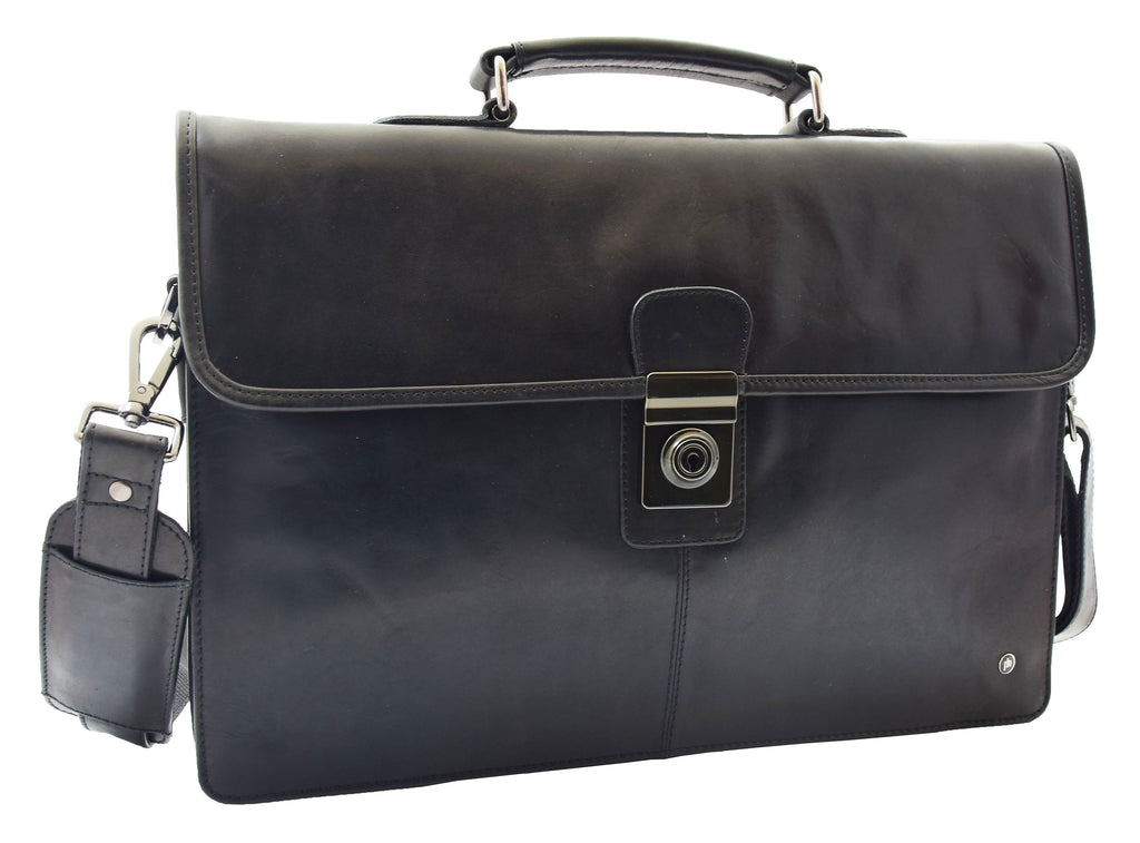 DR331 Men's Leather Slimline Briefcase Business Bag Black 11