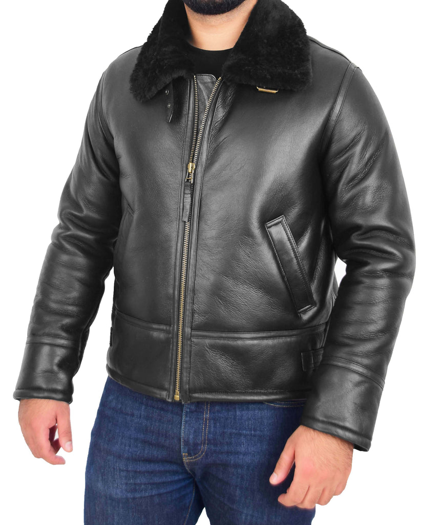 DR168 Men's Top Gun Style Sheepskin Jacket Black 2