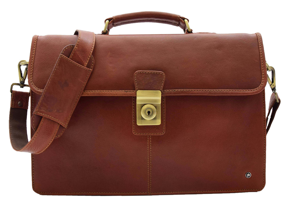 DR331 Men's Leather Slimline Briefcase Business Bag Brown 10