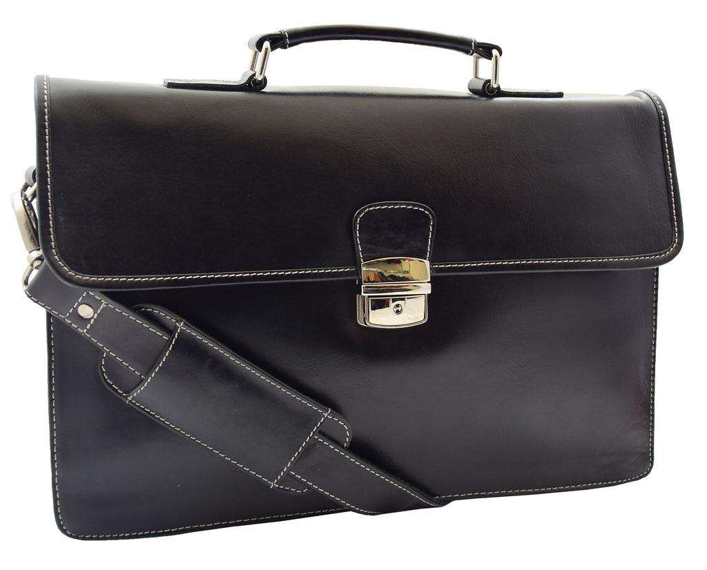 DR321 Men's Leather Slimline Organiser Briefcase Black 9