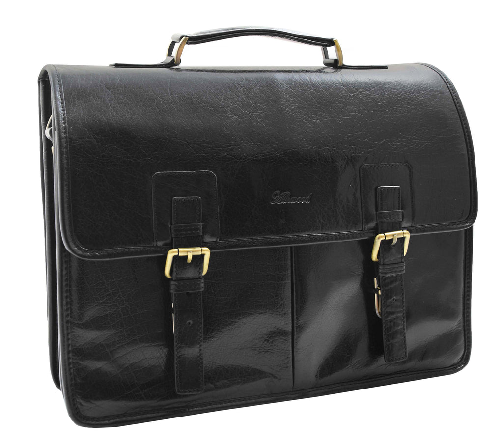 DR296 Men's Leather Briefcase Cross Body Bag Black 10