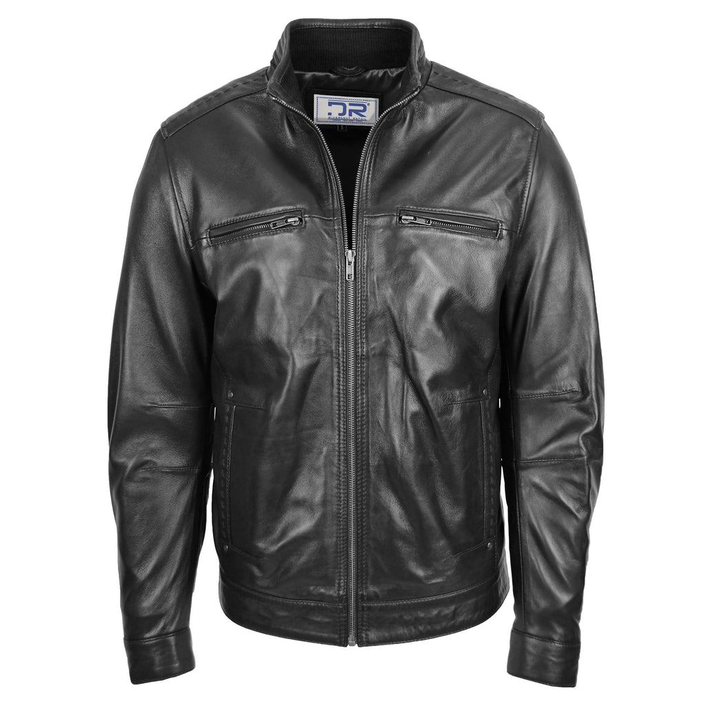 DR131 Men's Black Classic Biker Leather Jacket Black 1