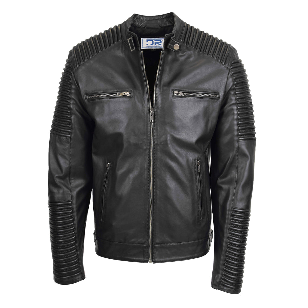 DR150 Men's Classic Rough Ride Biker Leather Jacket Black 1
