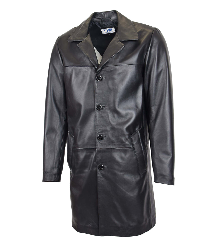 DR122 Men's Sheep Leather Coat Buttoned Black 3