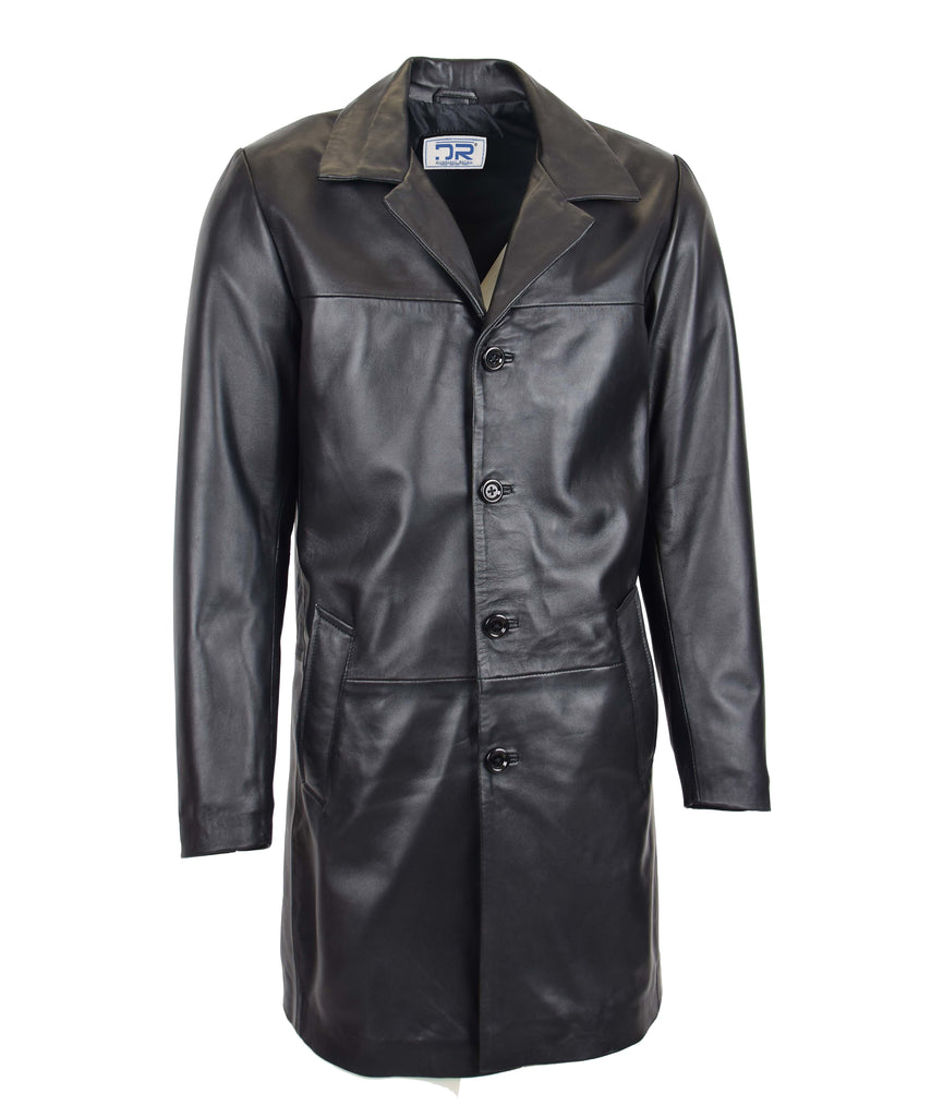 DR122 Men's Sheep Leather Coat Buttoned Black 2