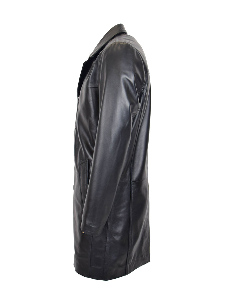 DR122 Men's Sheep Leather Coat Buttoned Black 4