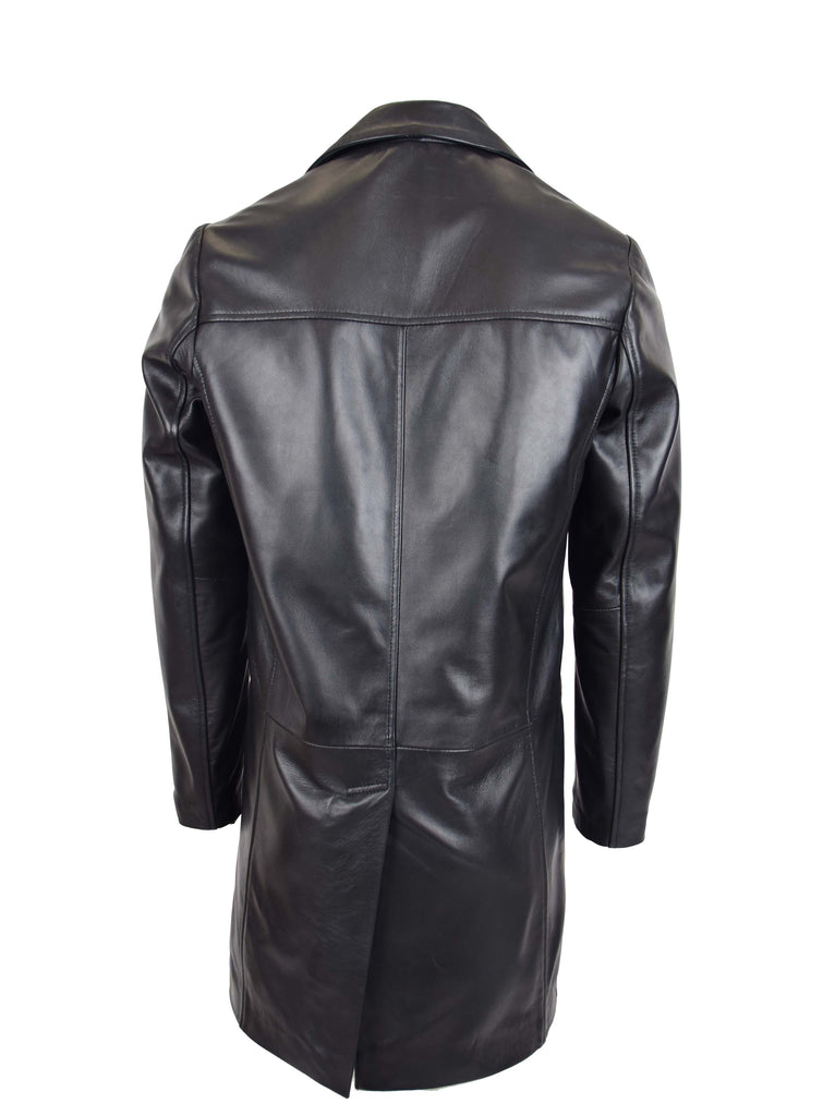 DR122 Men's Sheep Leather Coat Buttoned Black 5