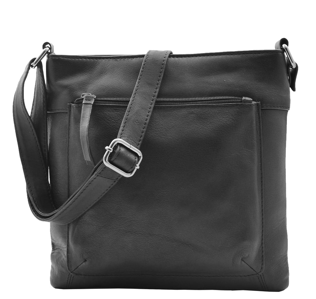DR343 Women's Soft Leather Cross Body Slim Bag Black 2