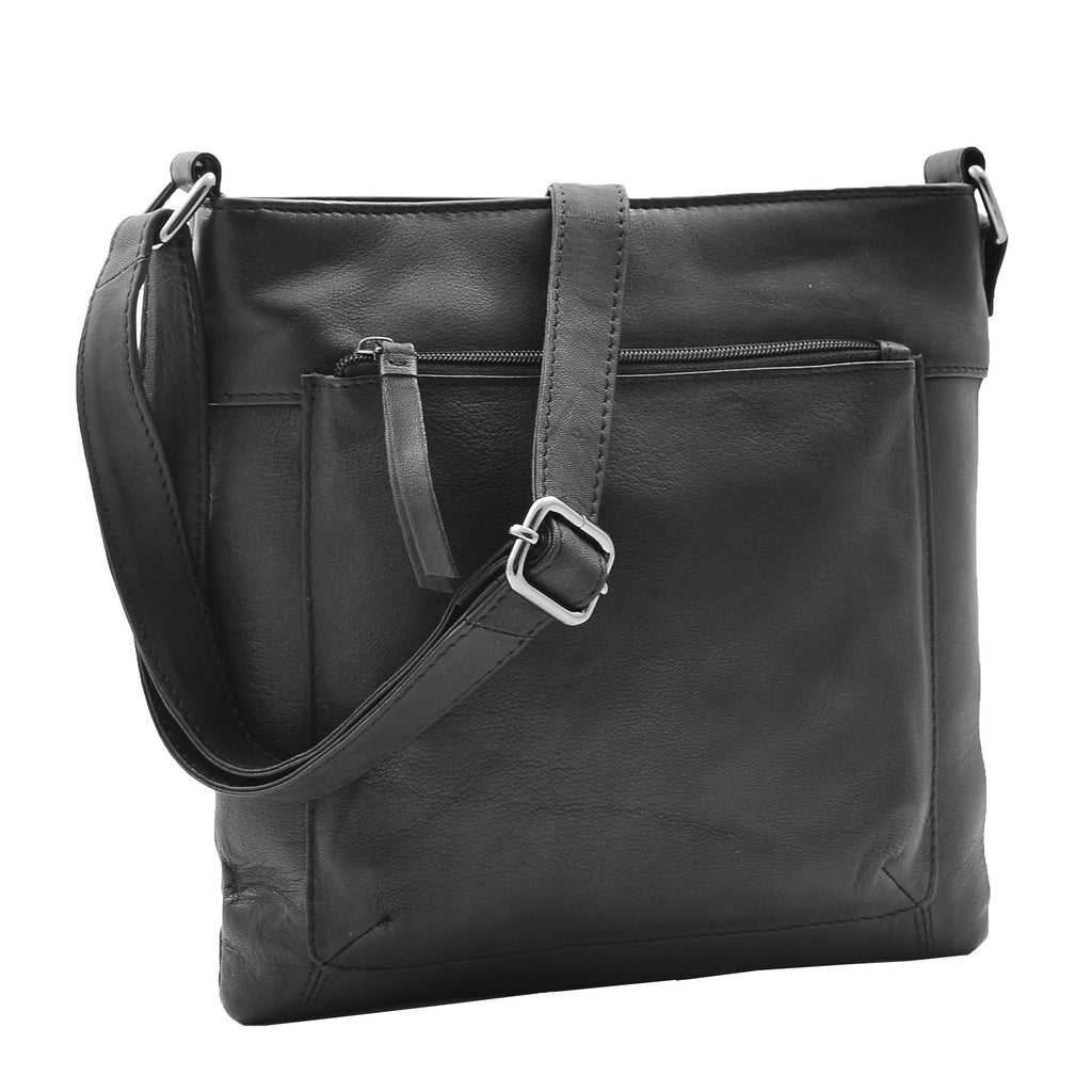 DR343 Women's Soft Leather Cross Body Slim Bag Black 1