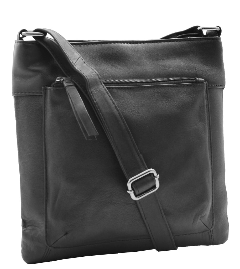 DR343 Women's Soft Leather Cross Body Slim Bag Black 4