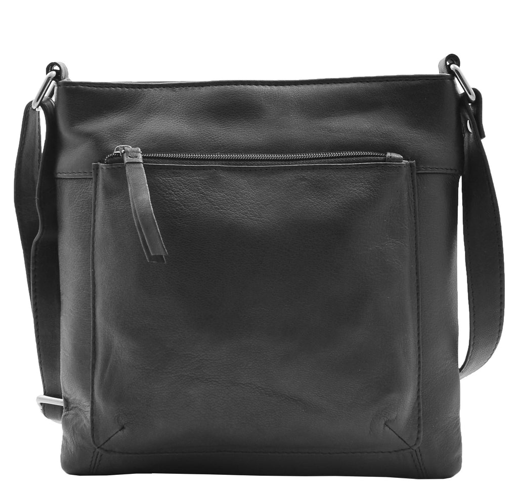 DR343 Women's Soft Leather Cross Body Slim Bag Black 5