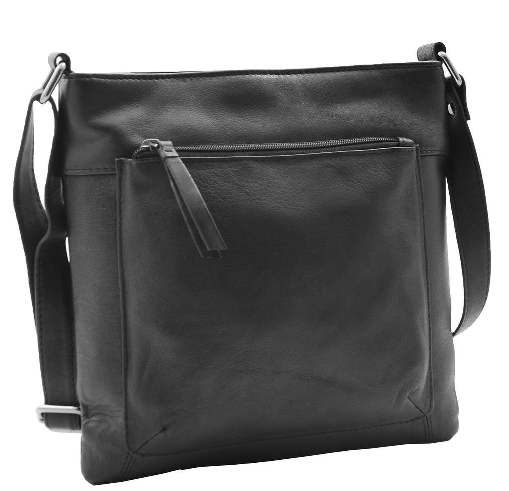 DR343 Women's Soft Leather Cross Body Slim Bag Black 6