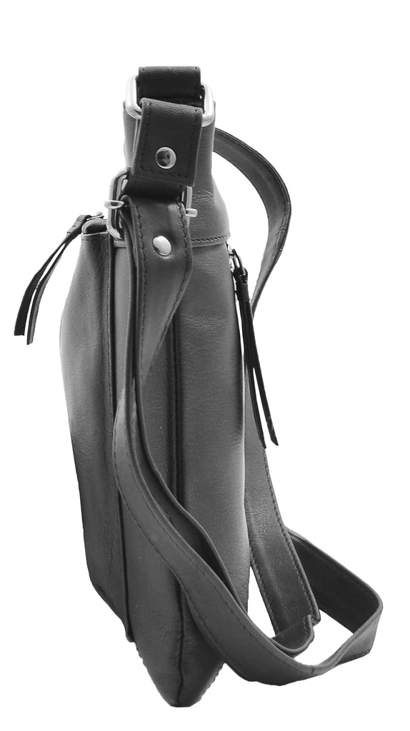 DR343 Women's Soft Leather Cross Body Slim Bag Black 8