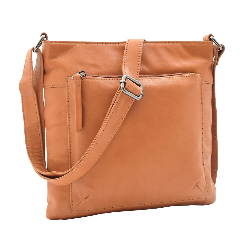 DR343 Women's Soft Leather Cross Body Slim Bag Cognac 1