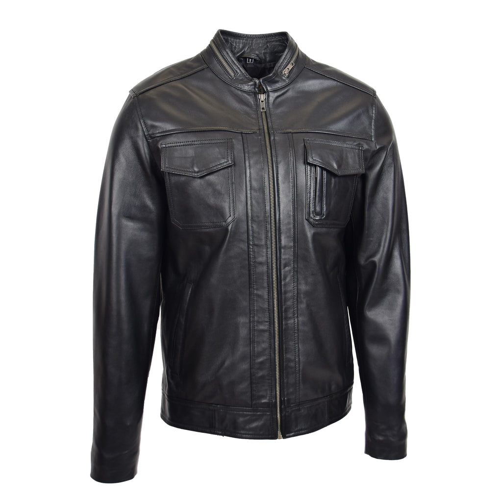DR149 Men's Vintage Style Leather Biker Jacket Black 4