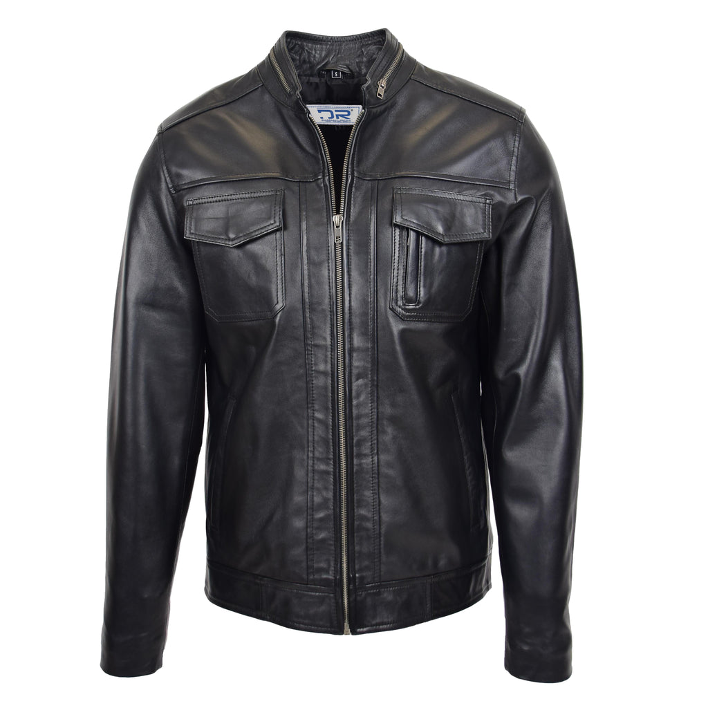 DR149 Men's Vintage Style Leather Biker Jacket Black 2