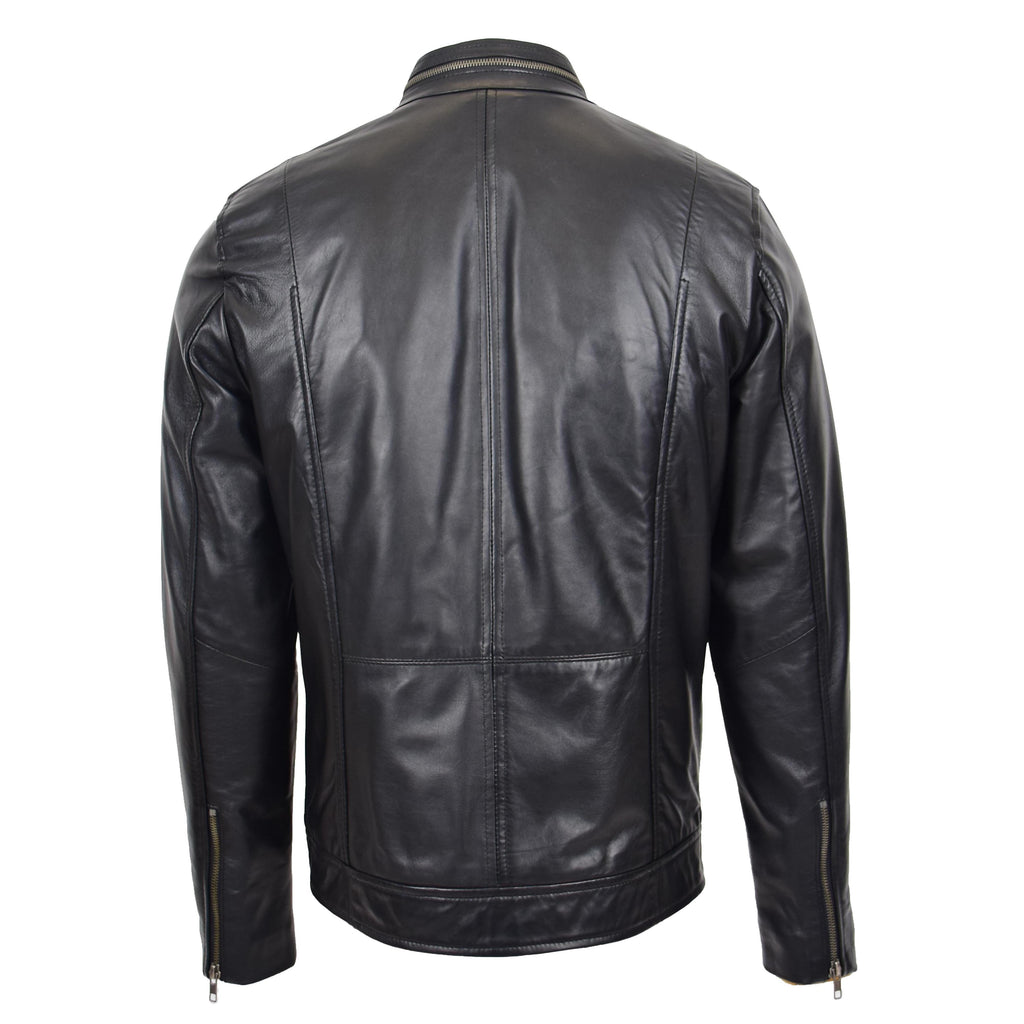 DR149 Men's Vintage Style Leather Biker Jacket Black 3